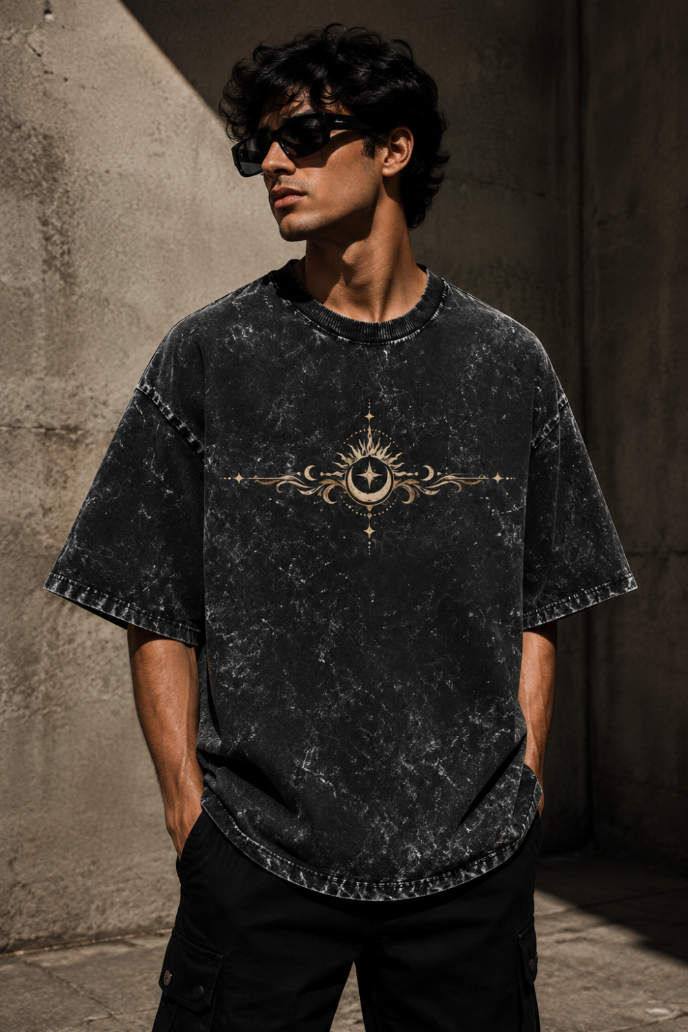 🌙 TEVAR Celestial Acid Wash Oversized Tee