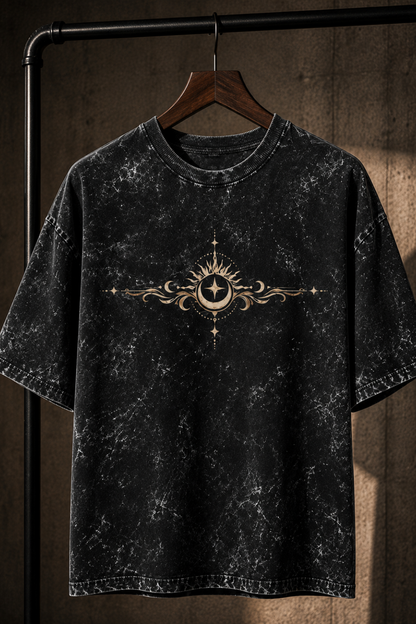 🌙 TEVAR Celestial Acid Wash Oversized Tee