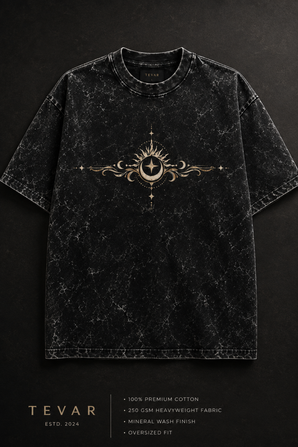 🌙 TEVAR Celestial Acid Wash Oversized Tee