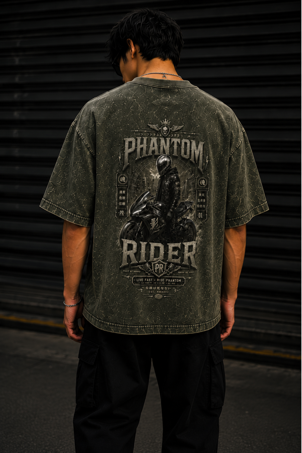 Phantom Rider Oversized Acid Wash Tee